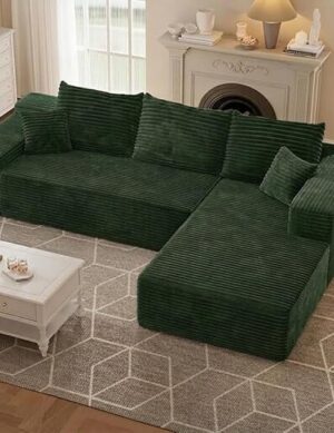 L-Shaped Corduroy Sectional Sofa | Modern Corner Couch with Modular Chaise Lounge (Left or Right) | Plush Firm Foam & Wood Framefor living room