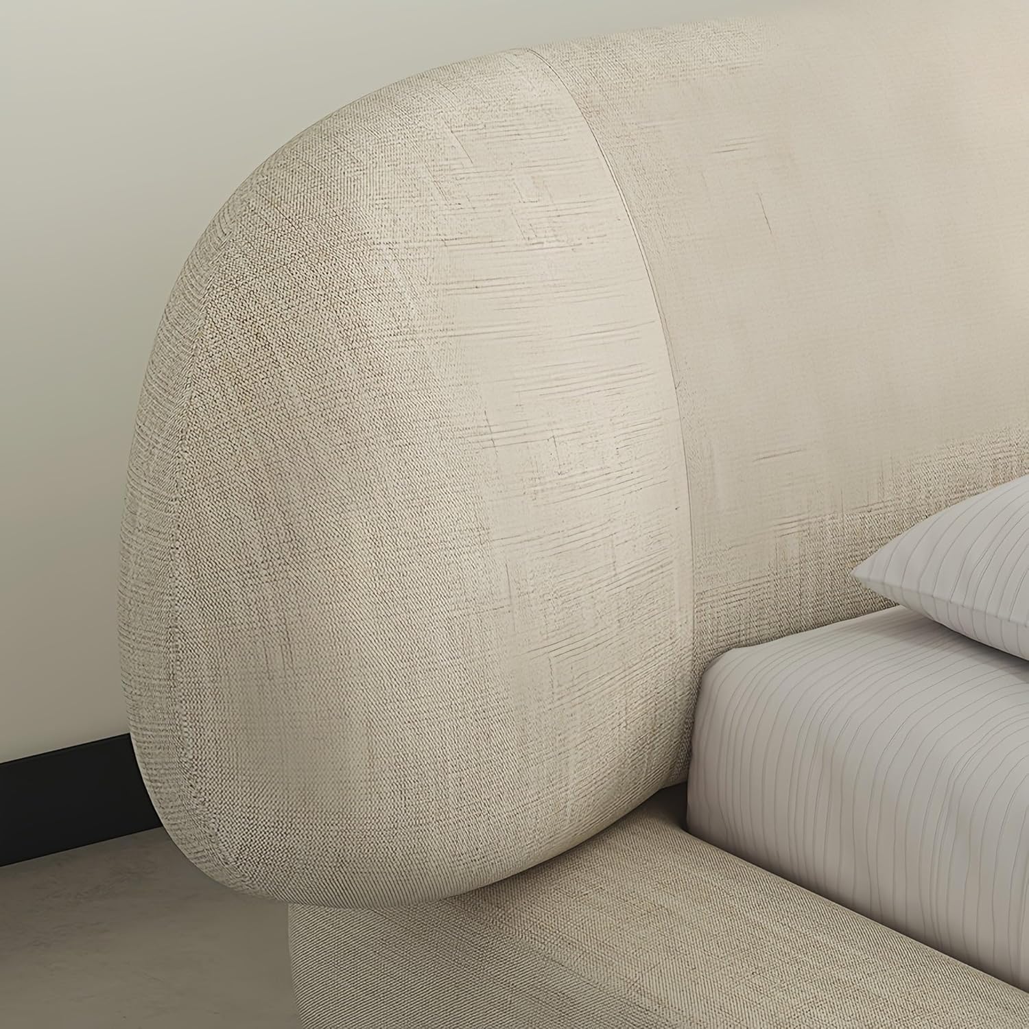 Fleece Beige Upholstered Bed Frame with Padded Headboard | Solid Wood Frame | Wooden Slats Support - Image 7