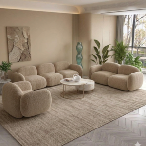 Modern Cream Sofa – Minimalist Straight-Line 3-2-1-Seater Couch for Living Room, Small Apartment, | Compact, Comfortable Fabric Upholstery